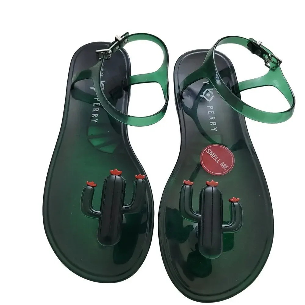 Katy Perry Women's Geli Cactus Thong Ankle Strap Sandals Size 8 Green Adjustable